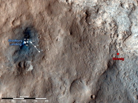 карта передвижений марсохода Curiosity